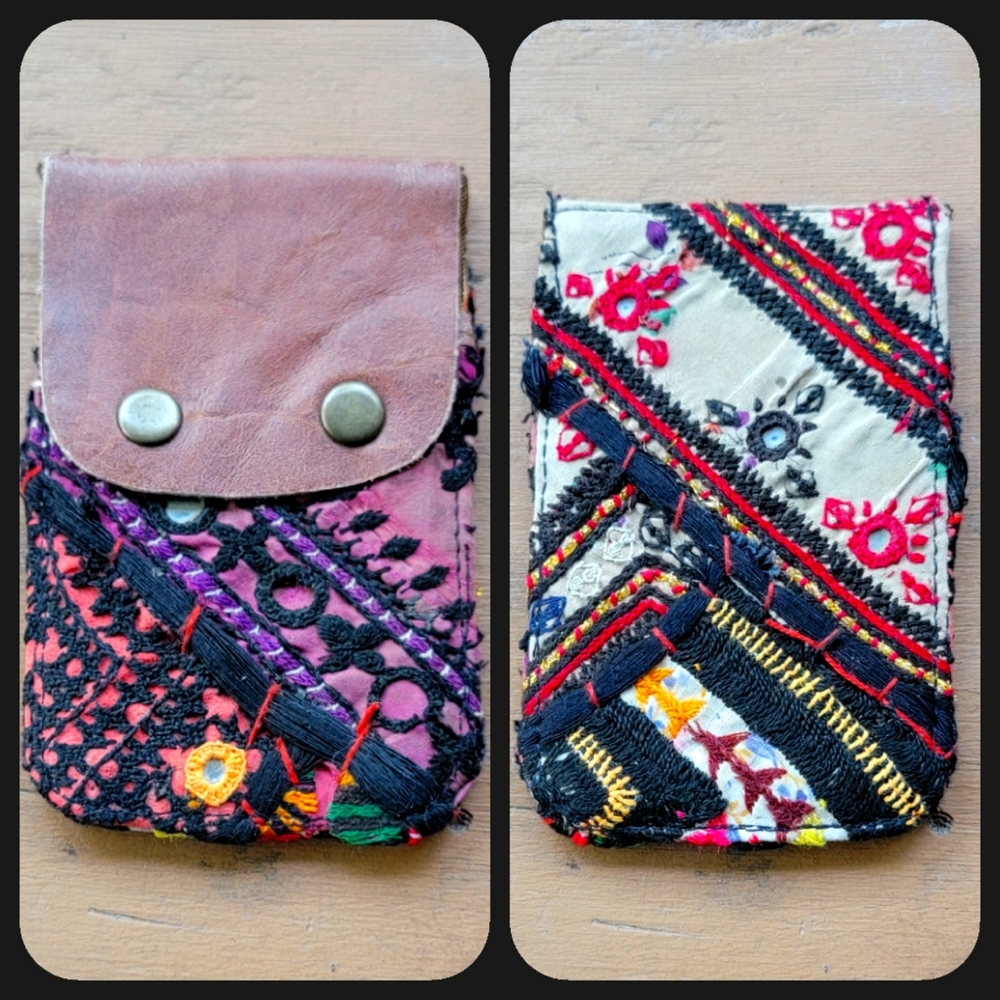 🍄🪬 Free People Boho Embroidered Repurposed vtg banjara hippie Wallet card case